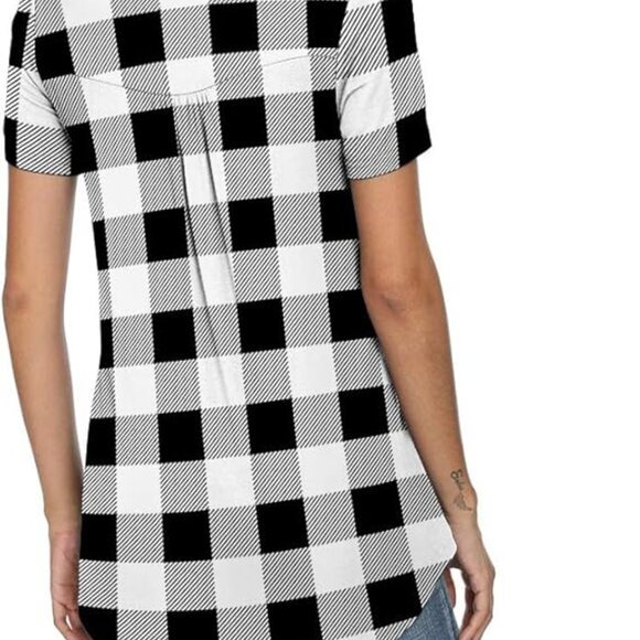 POPYOUNG  Short Sleeve Henley V-Neck Loose Fit Pleated Tunic Size M NWT - Picture 2 of 2